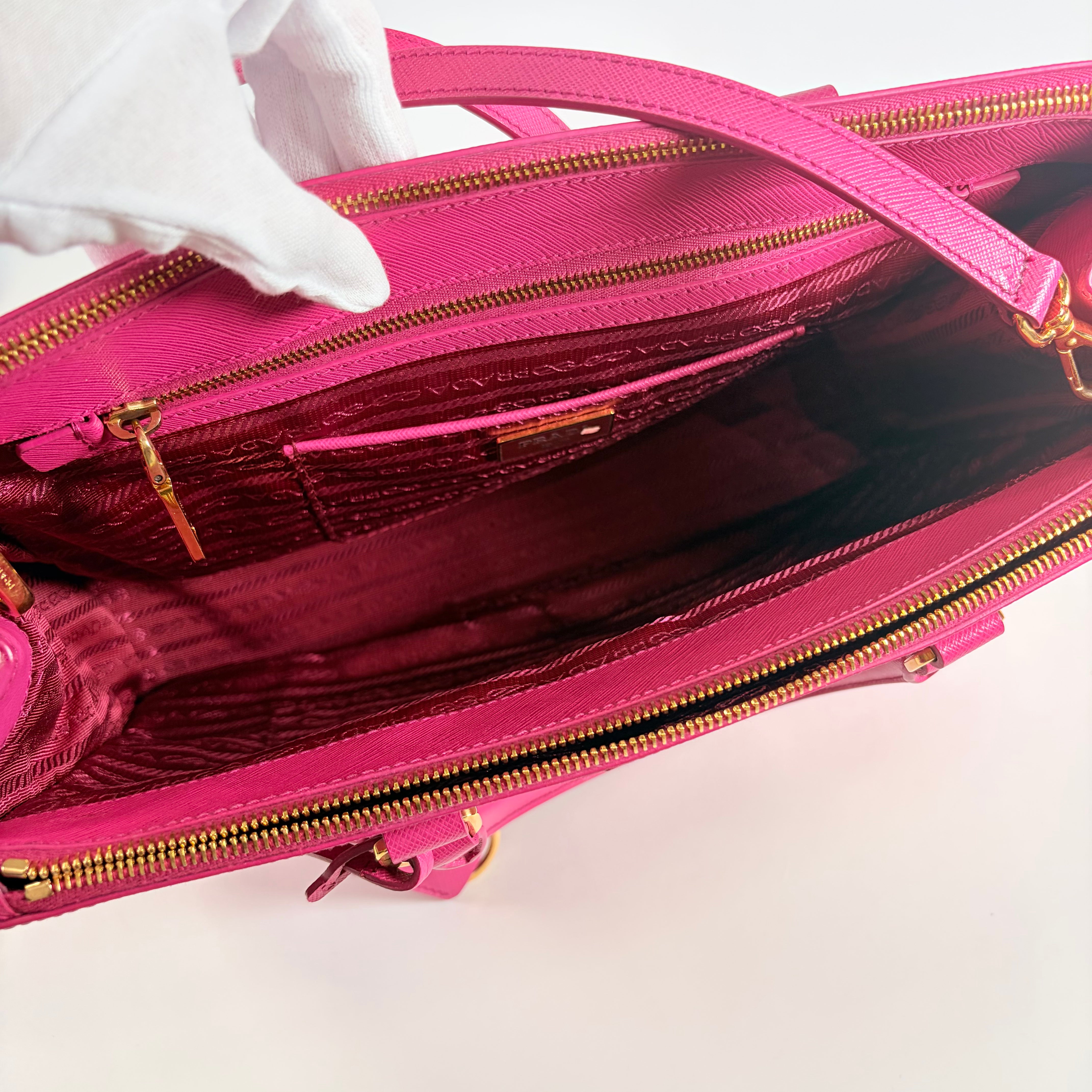 2607 secondhand PRADA Saffiano Galleria leather 2WAY hand bag pink