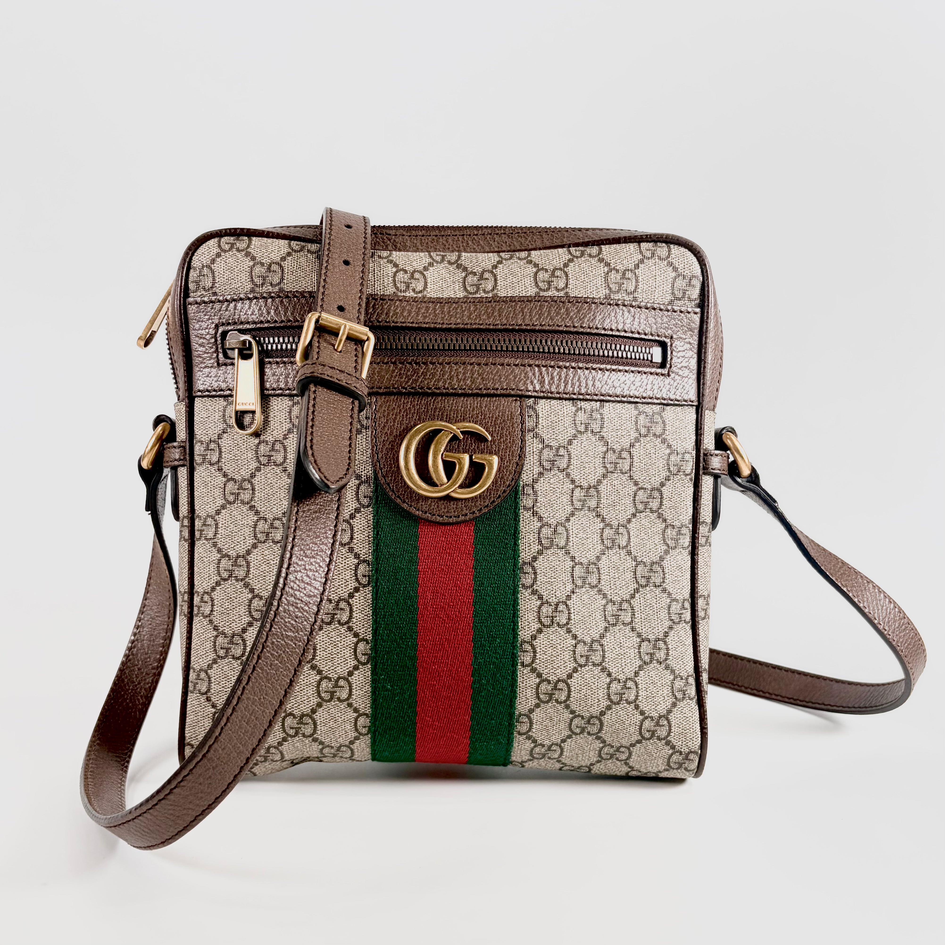 2605 secondhand GUCCI GG Supreme Ophidia PVC× leather Shoulder bag beige 547926