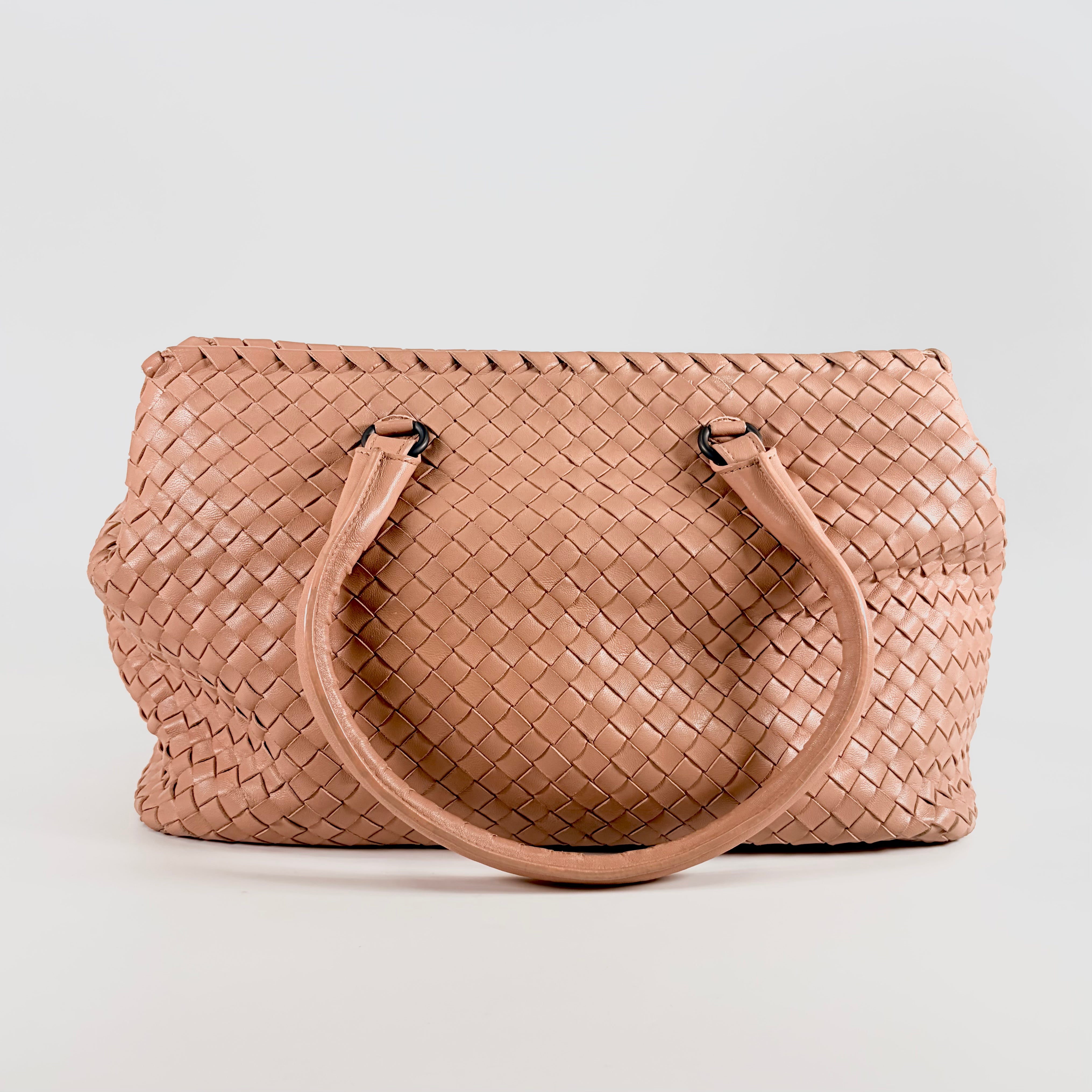 2606 secondhand BOTTEGAVENETA Intrecciato leather hand bag beige