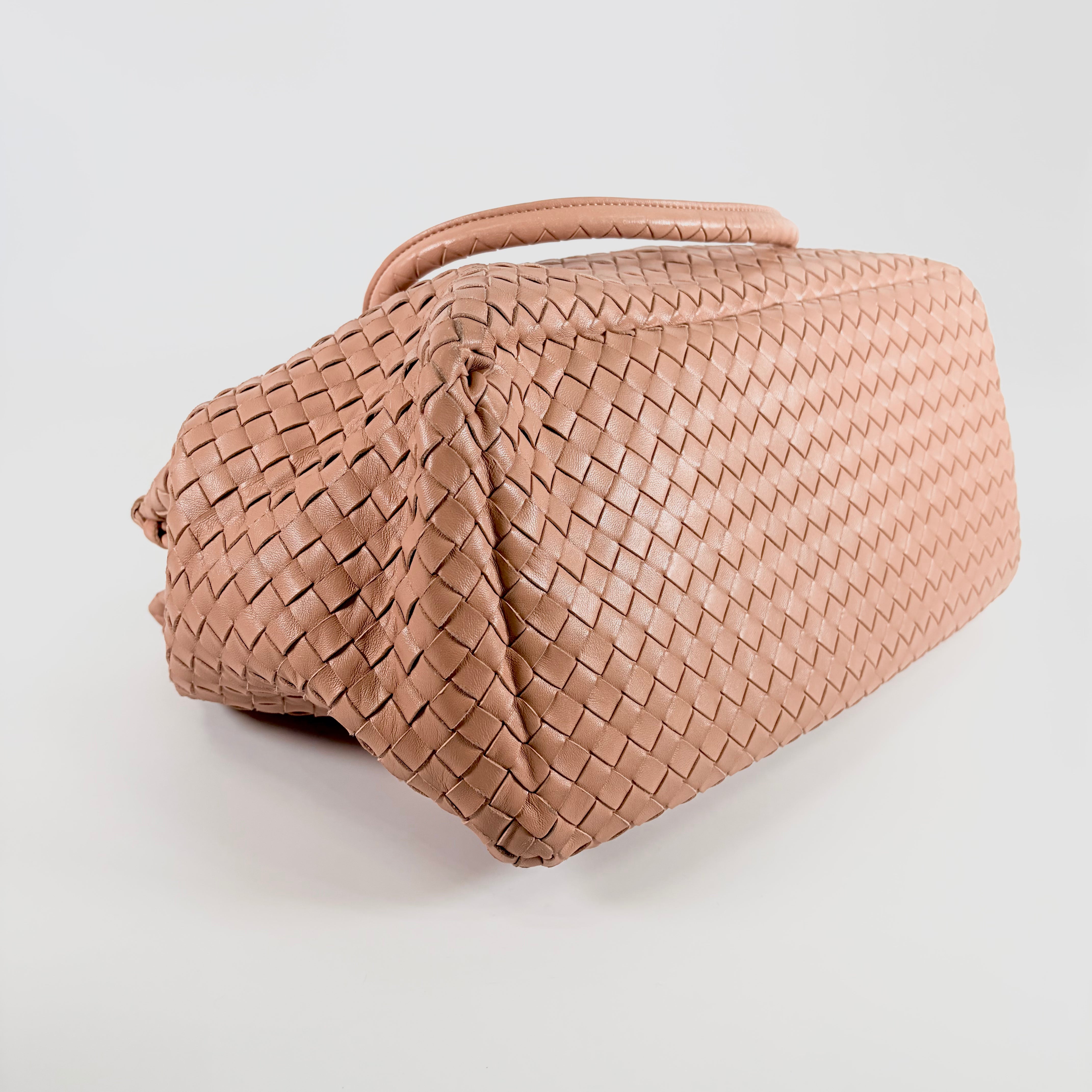 2606 secondhand BOTTEGAVENETA Intrecciato leather hand bag beige