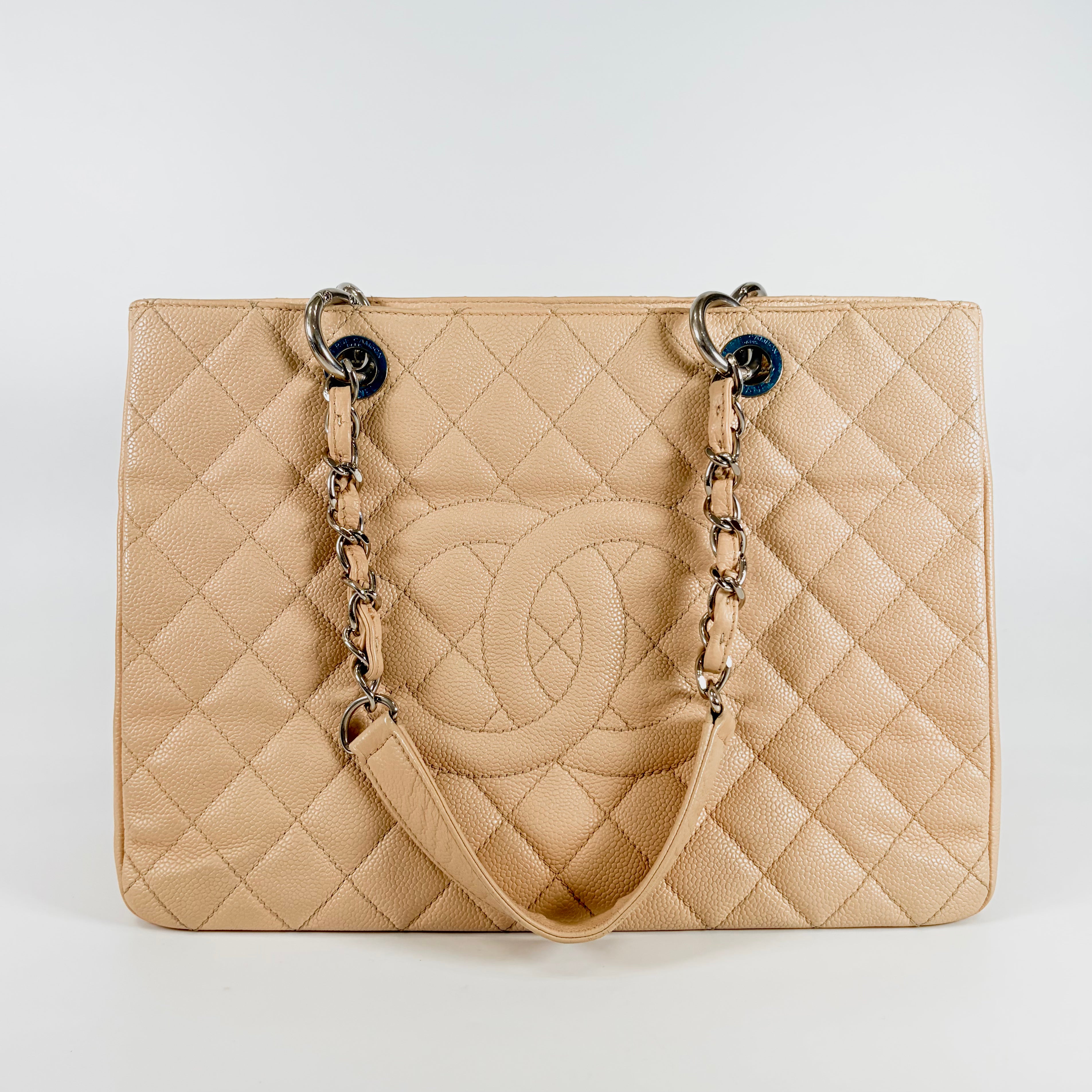 2607 secondhand CHANEL GST caviar skin chain Tote Bag beige Silver metal fittings 17963158 17