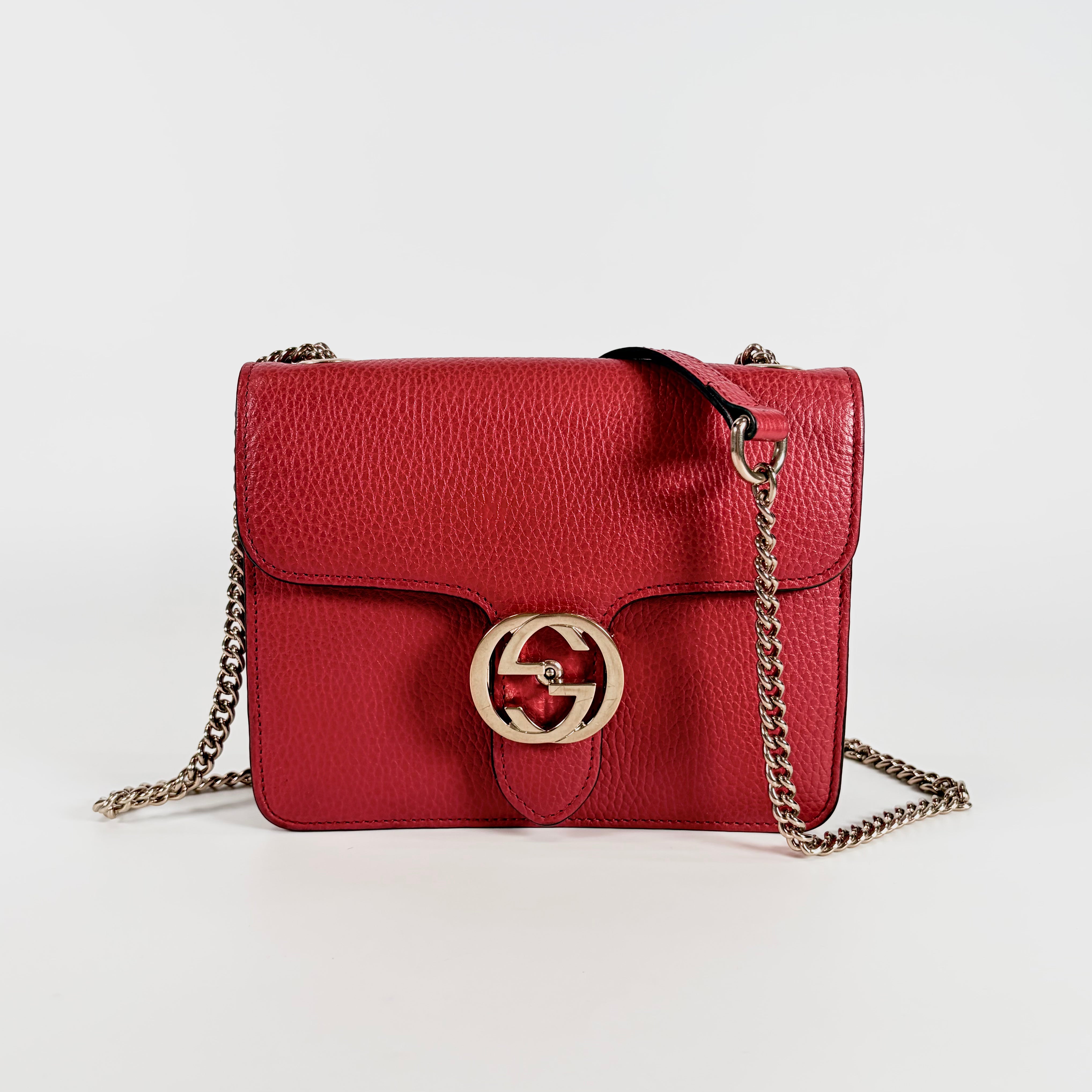 2607 secondhand GUCCI Interlocking 510304 Chain Shoulder Bag Red The