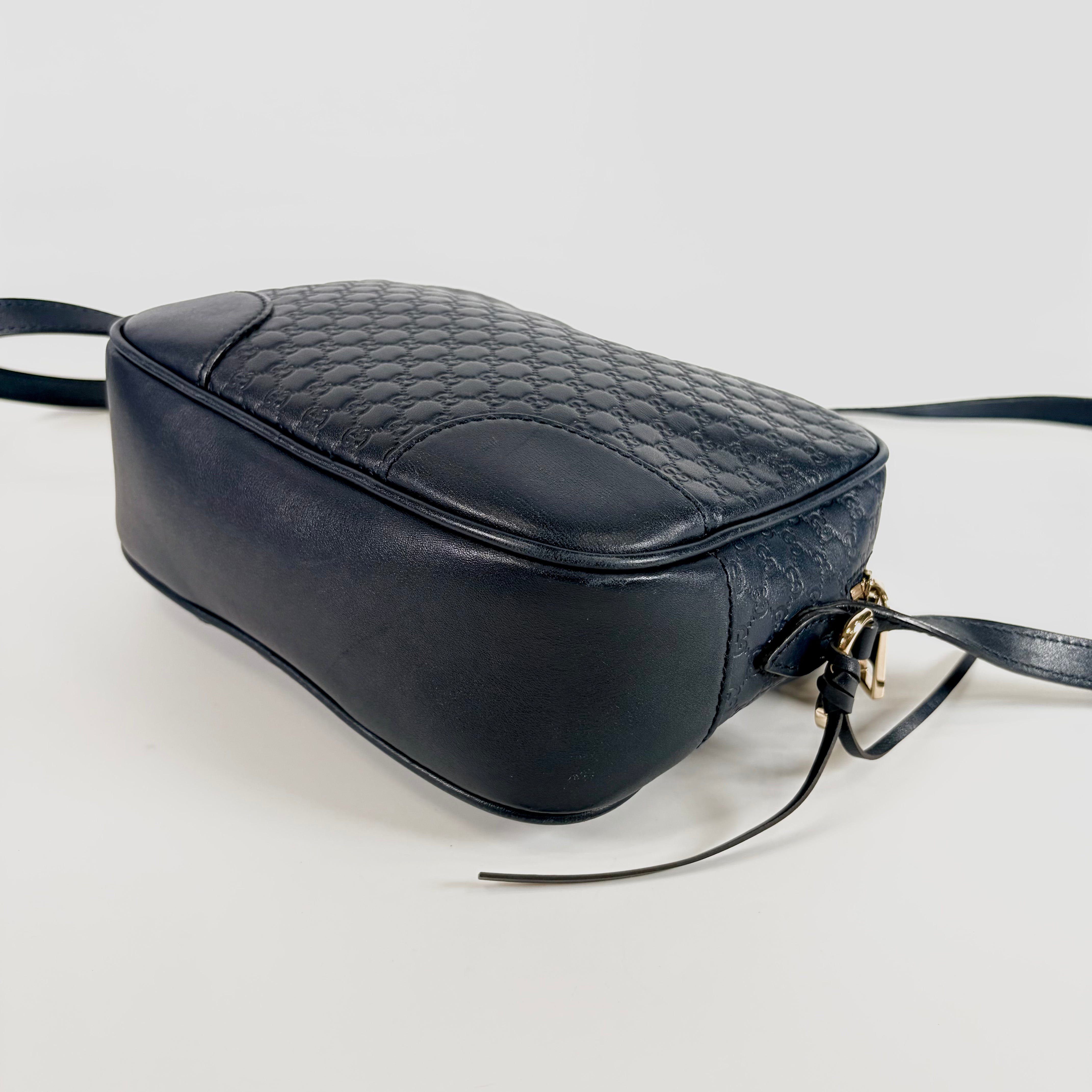2607 secondhand GUCCI camera bag shoulder Micro Guccissima Navy