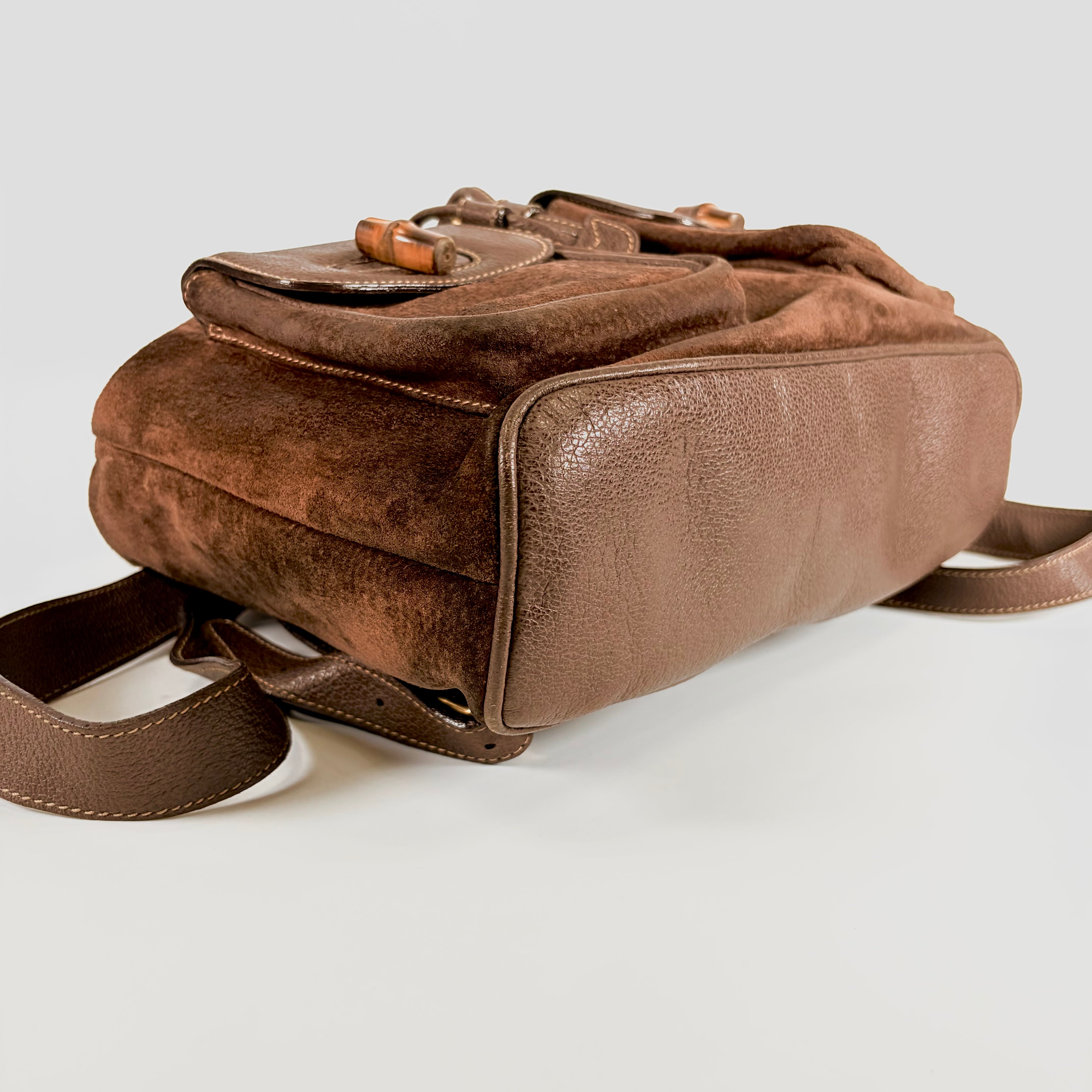 2606 secondhand GUCCI Bamboo suede backpack