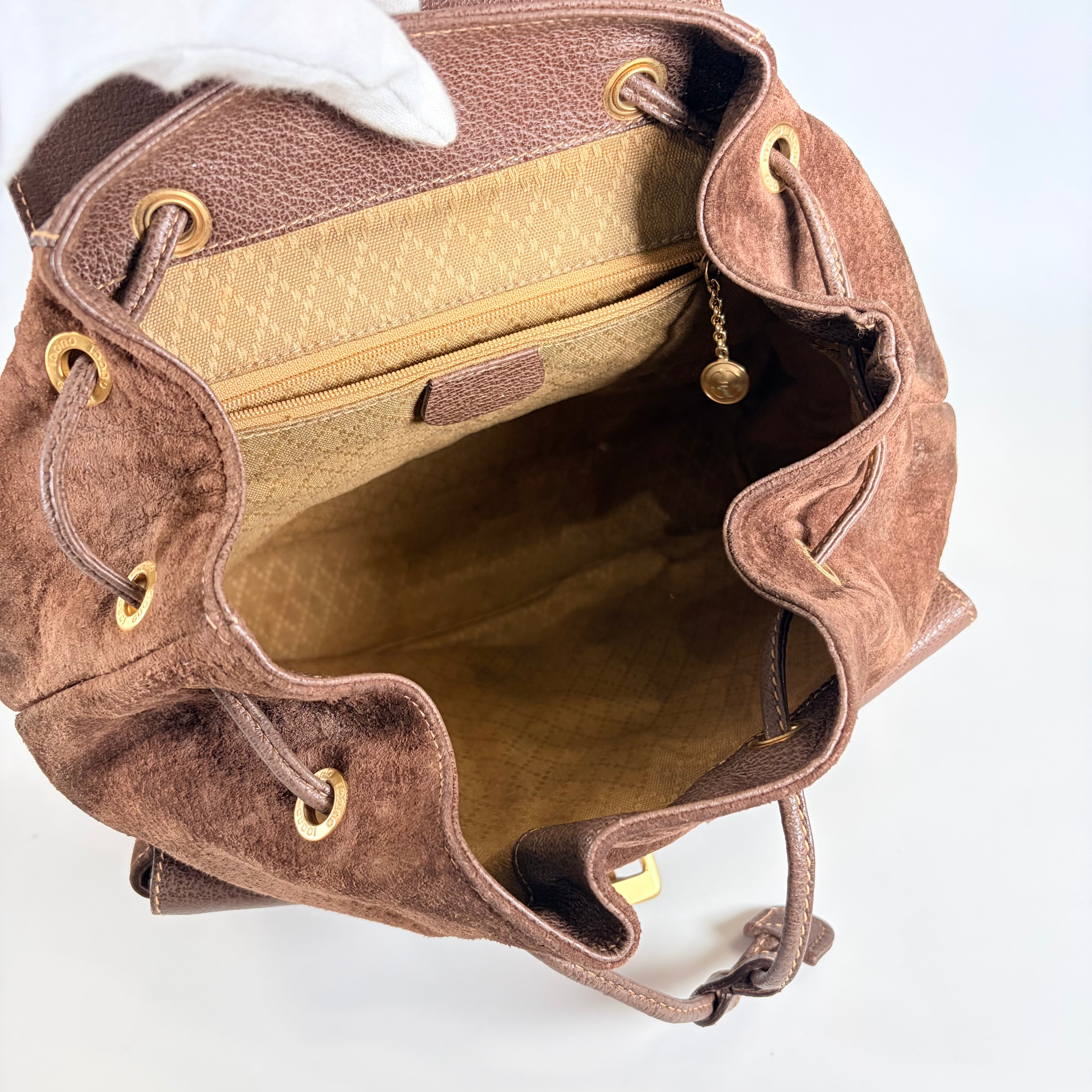 2606 secondhand GUCCI Bamboo suede backpack