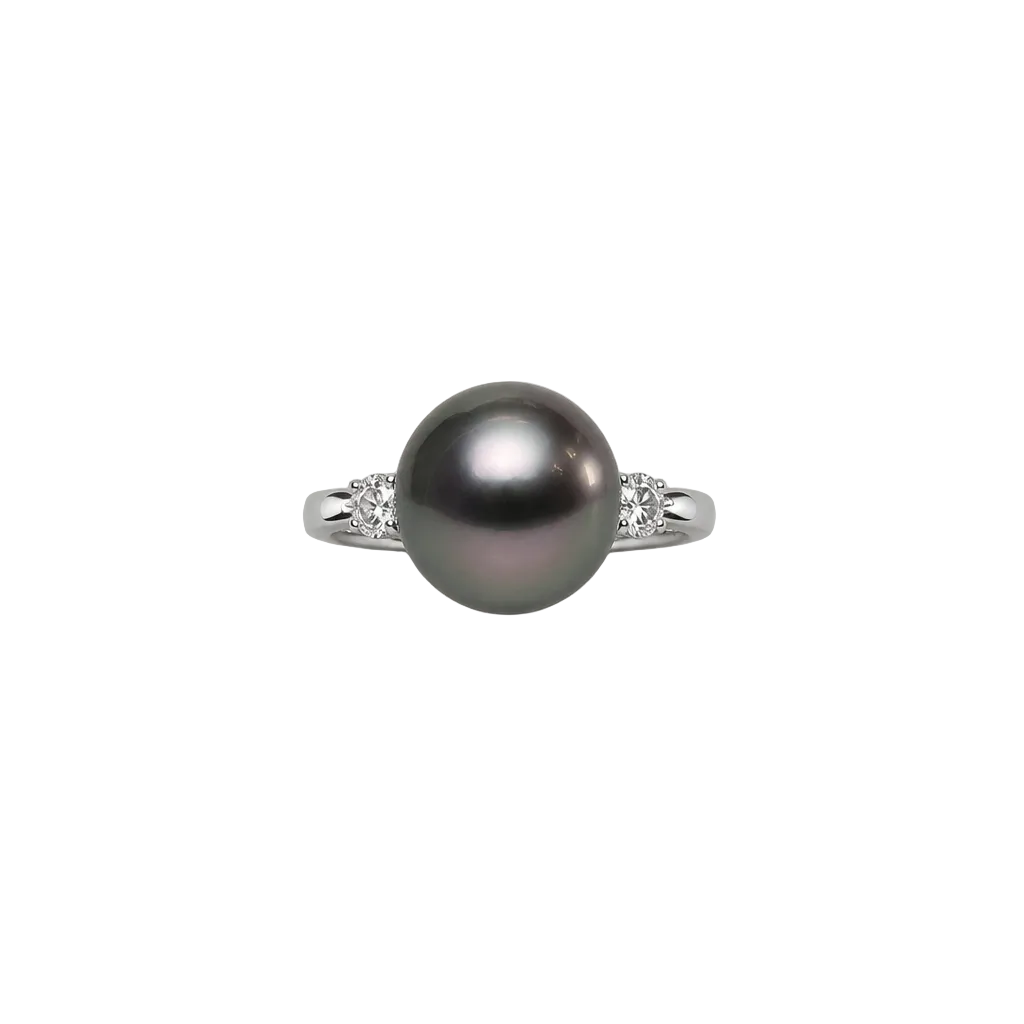 2607 secondhand Pt900 ring Tahitian Pearl 12.3mm D0.28ct Total 9.2g