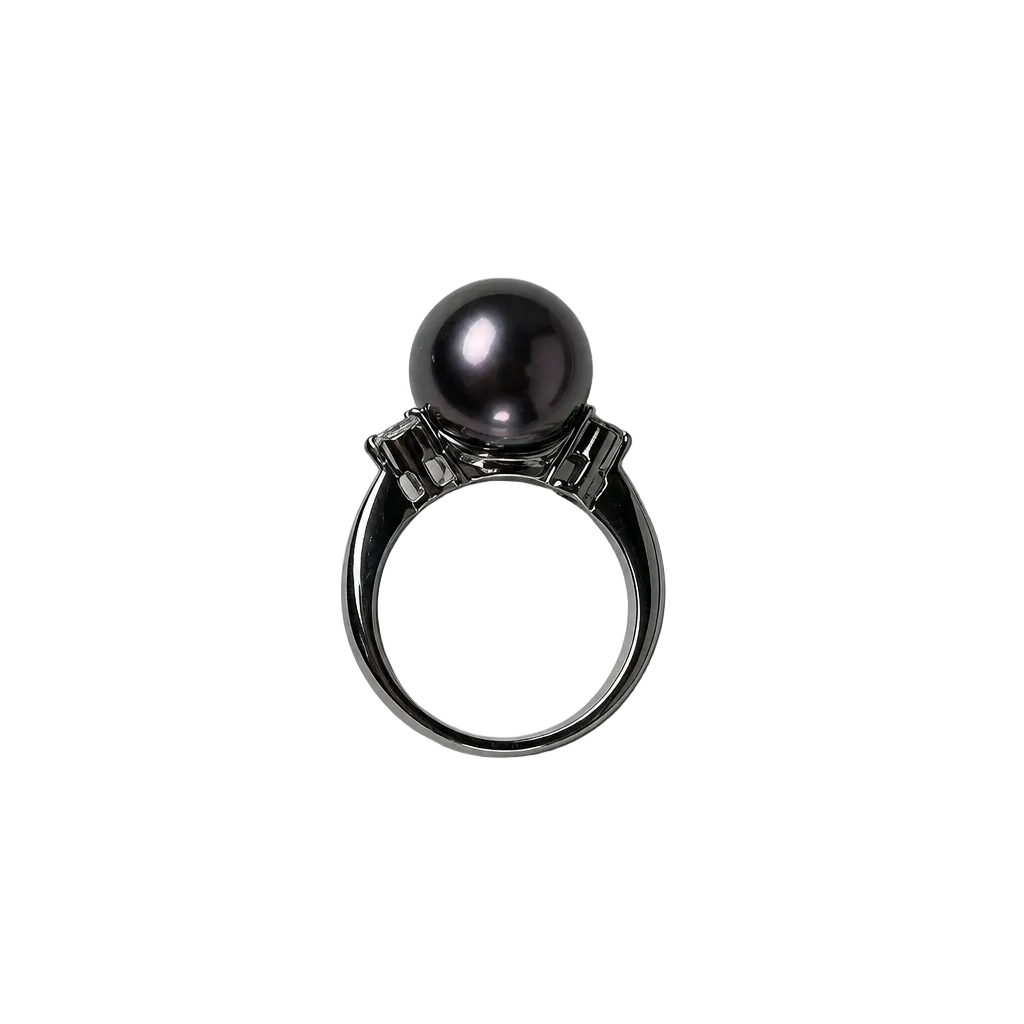2607 secondhand Pt900 ring Tahitian Pearl 12.3mm D0.28ct Total 9.2g