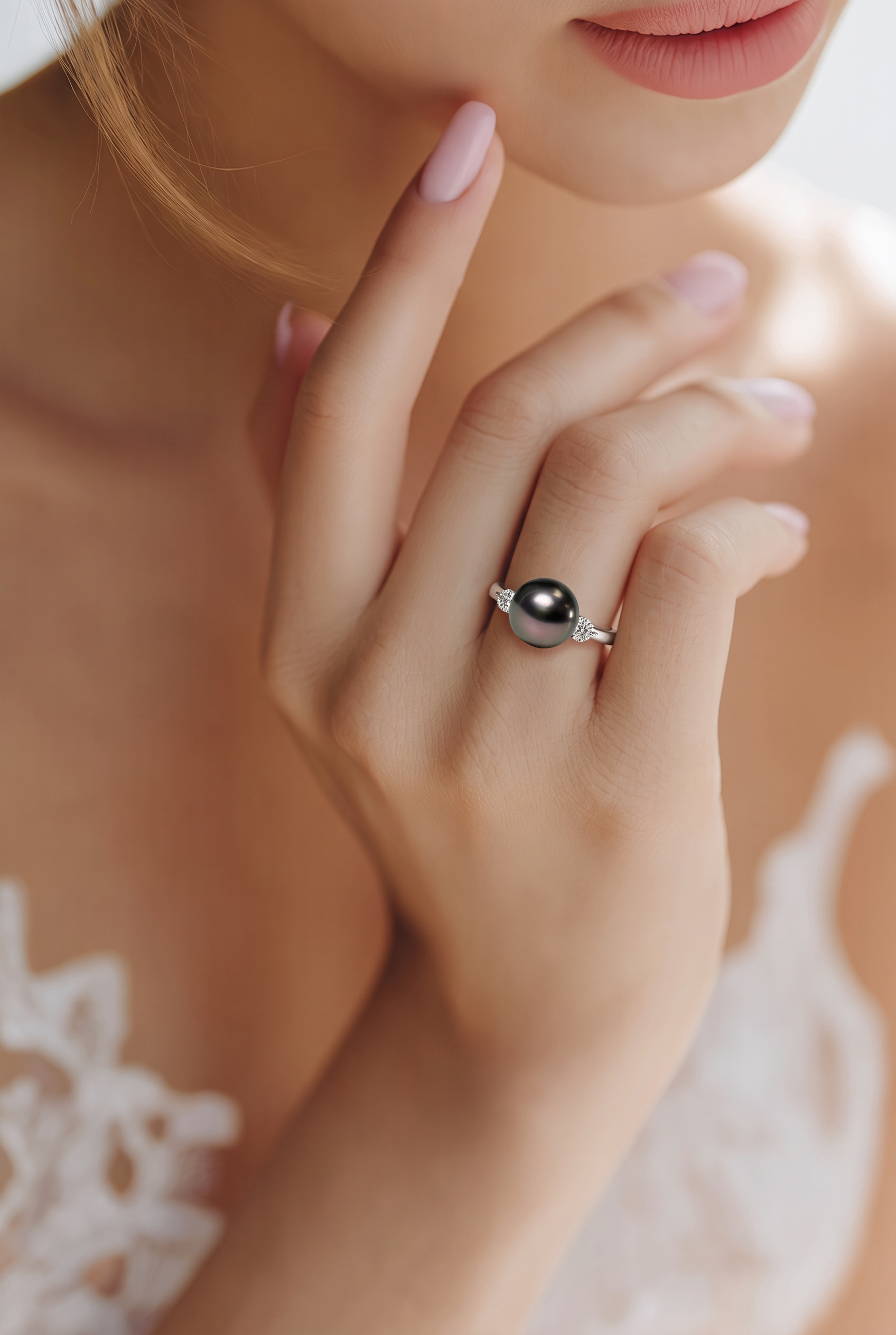 2607 secondhand Pt900 ring Tahitian Pearl 12.3mm D0.28ct Total 9.2g