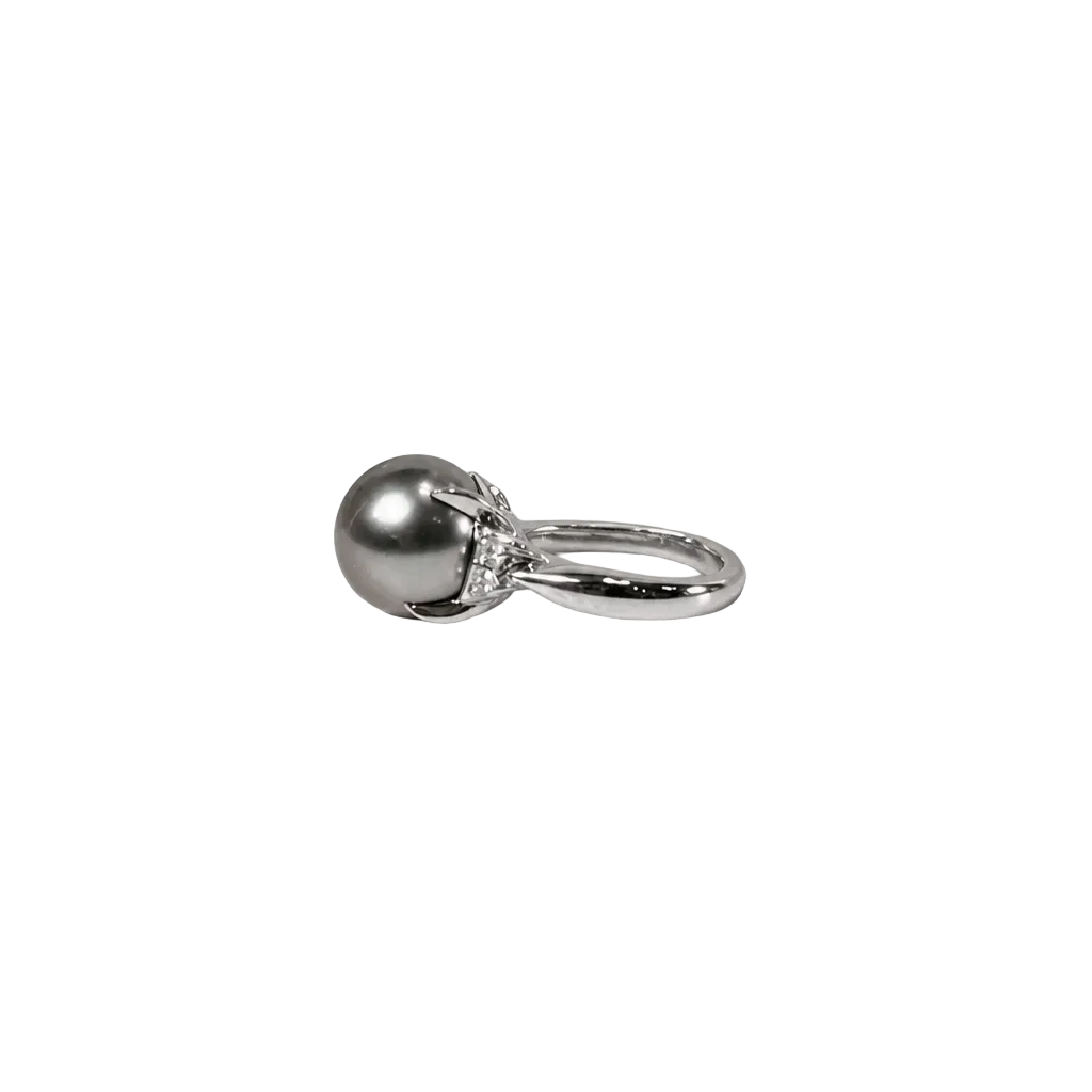 2607 secondhand Pt900 ring Black Pearl 11.8mm D0.14ct Total 8.47g