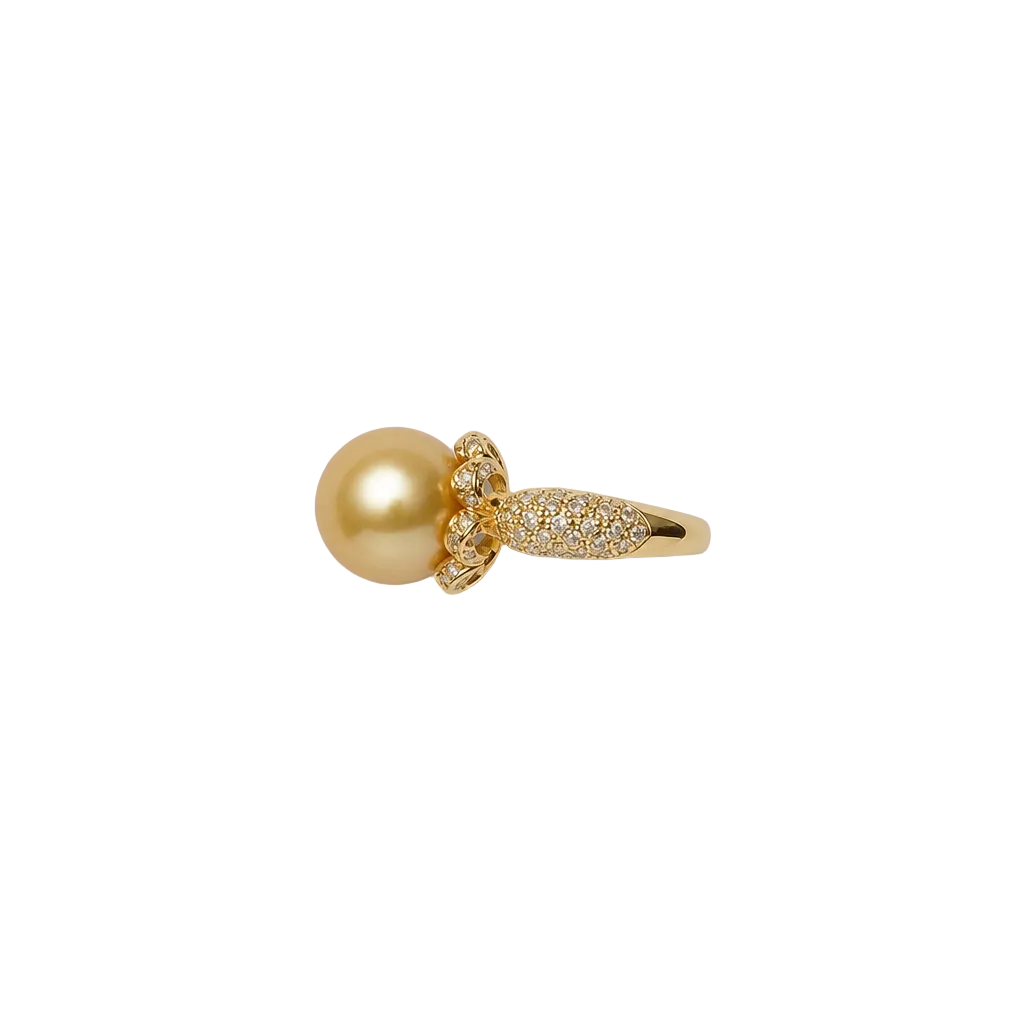 2607 secondhand K18 ring Golden Pearl 11.5mm D0.73ct Total 7.4g