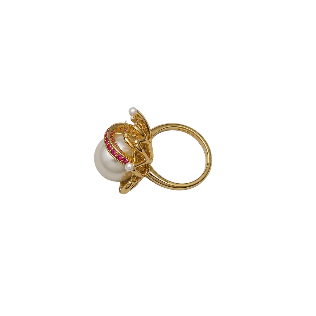 2607 secondhand K18 ring Pearl mix0.2ct Total 10.23g