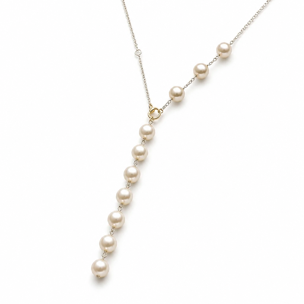 2608 secondhand K18 Akoya Pearl Y necklace 　6.5㎜