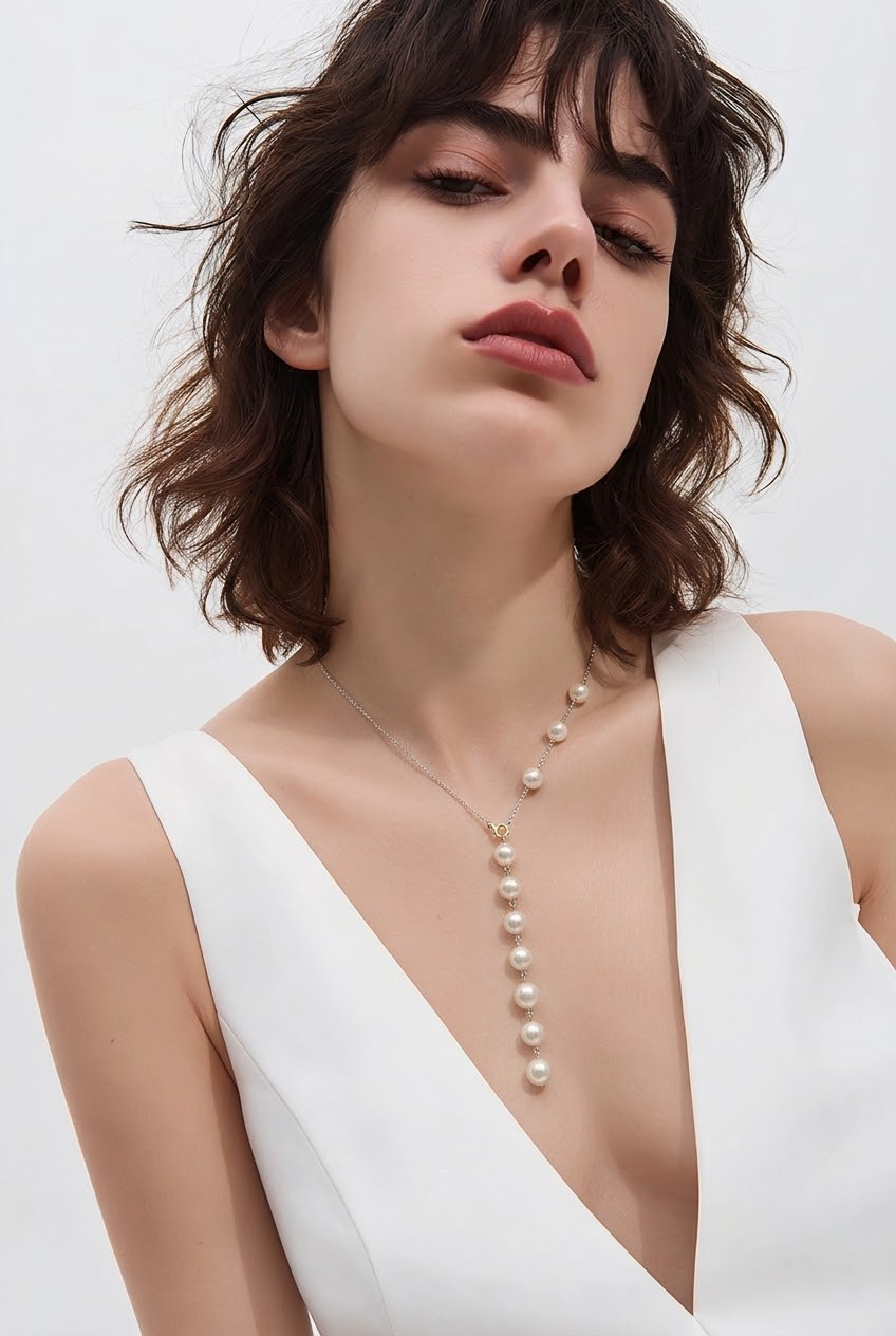 2608 secondhand K18 Akoya Pearl Y necklace 　6.5㎜
