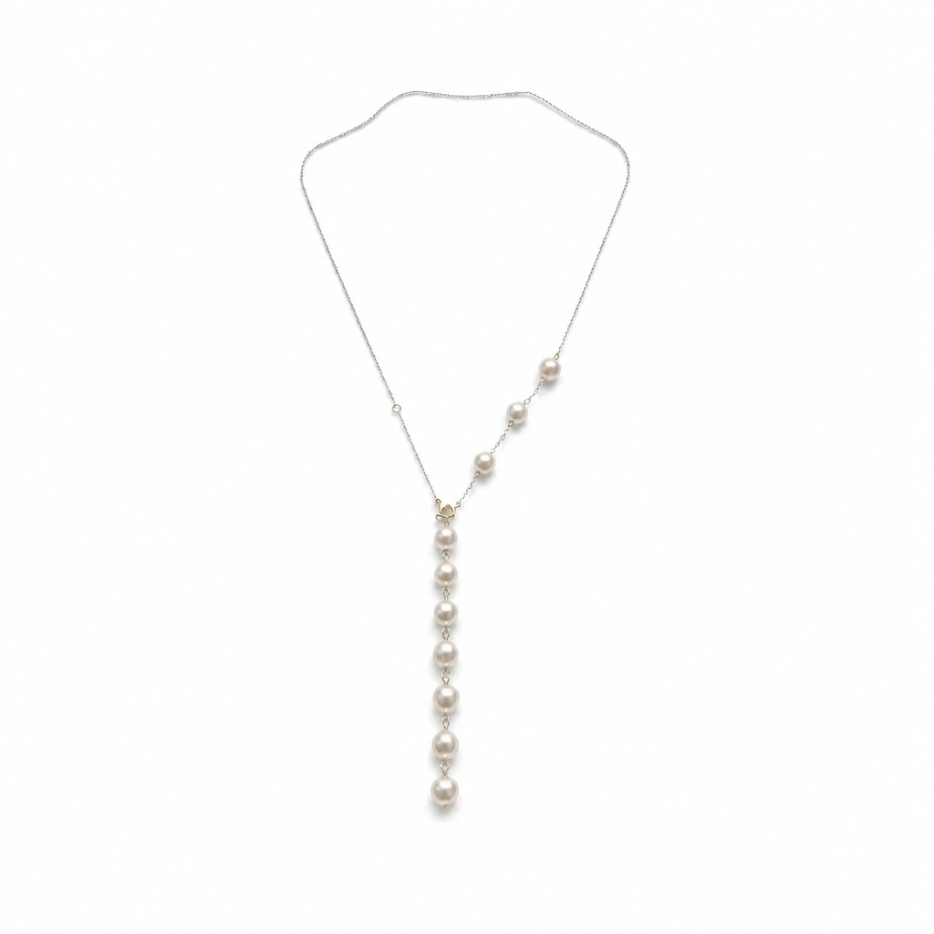 2608 secondhand K18 Akoya Pearl Y necklace 　6.5㎜