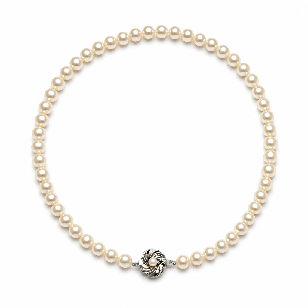 2607 secondhand SV Akoya Pearl necklace NC 8-8.5mm