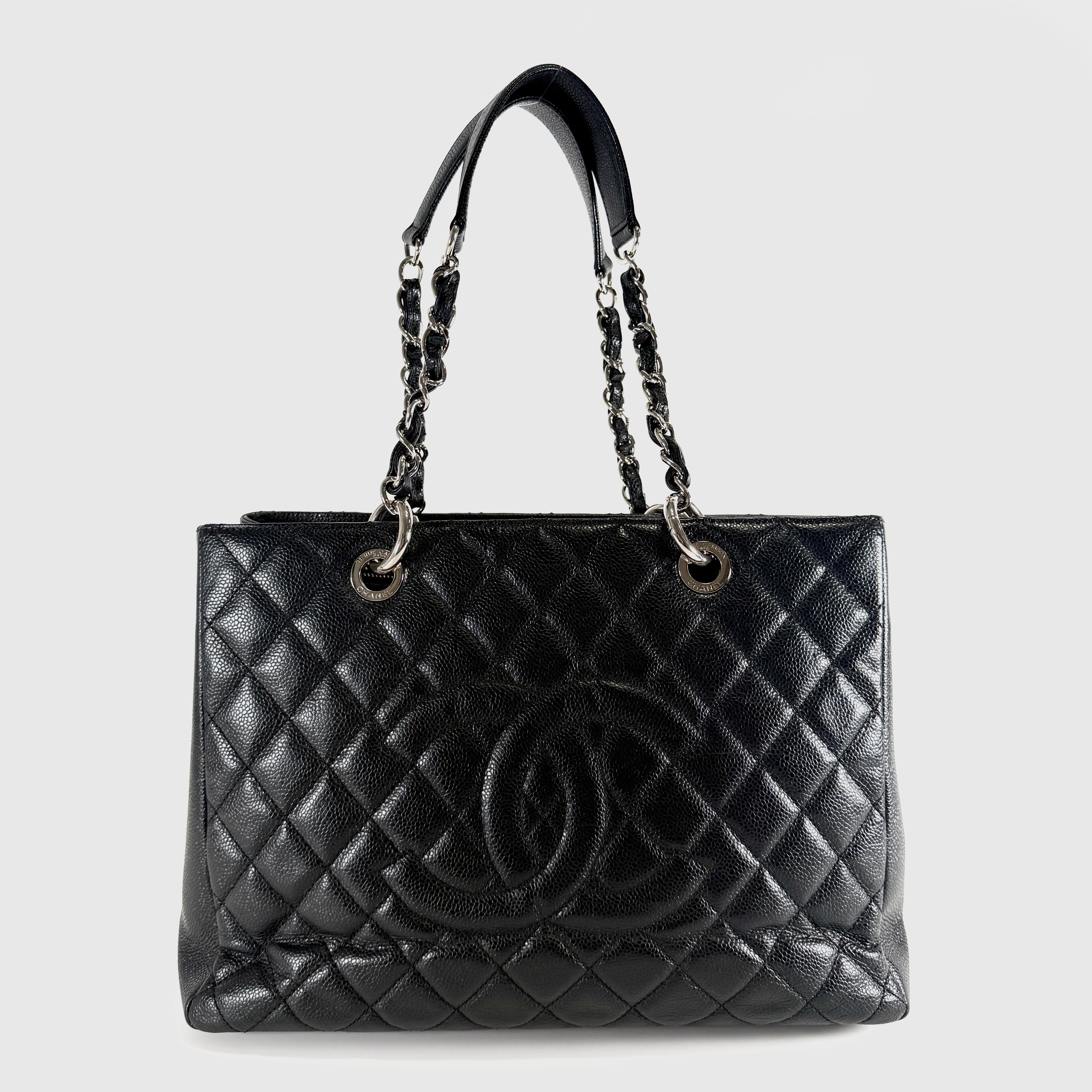 CHANEL Caviar Skin GST Chain Tote Bag Black Serial No. 19252775