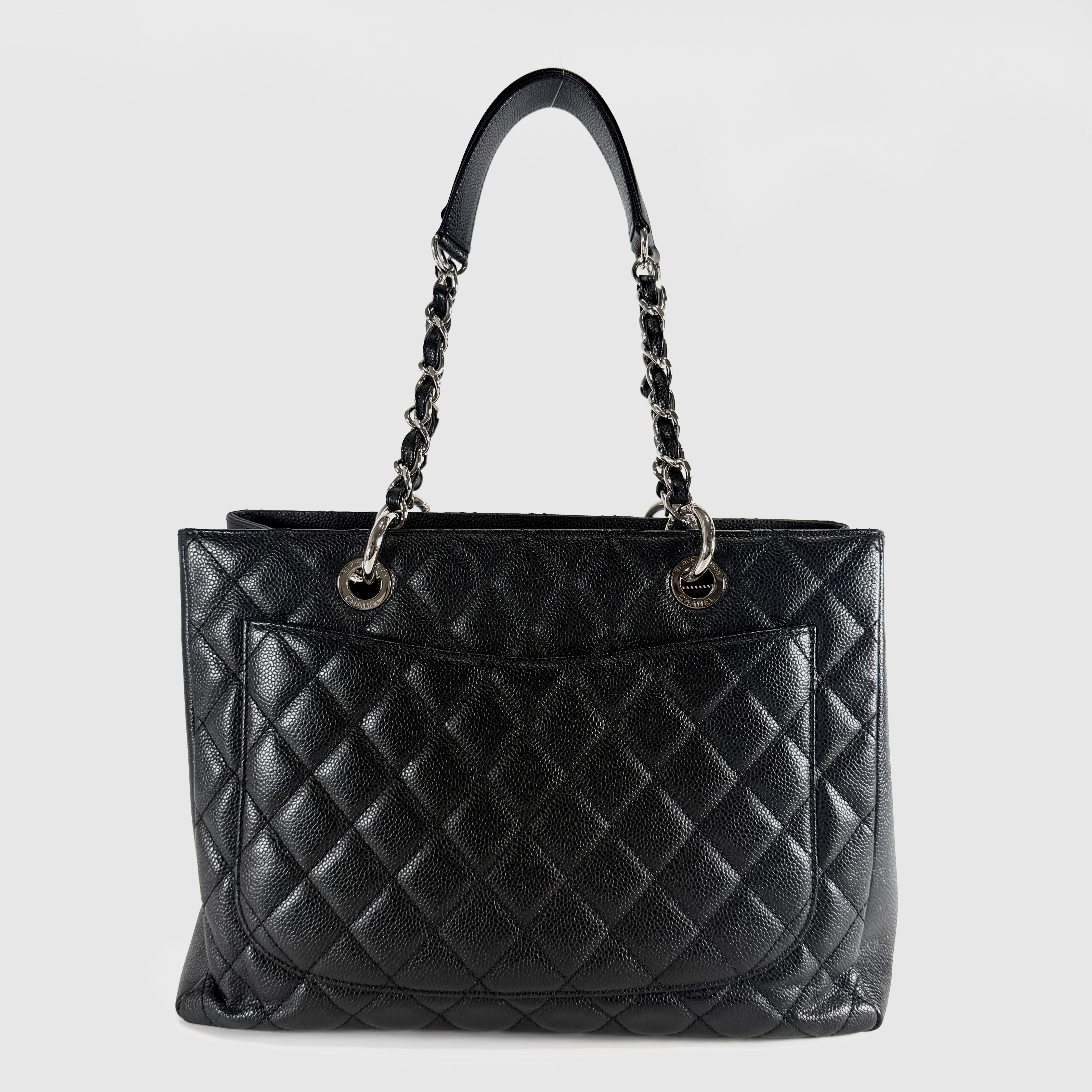 CHANEL Caviar Skin GST Chain Tote Bag Black Serial No. 19252775