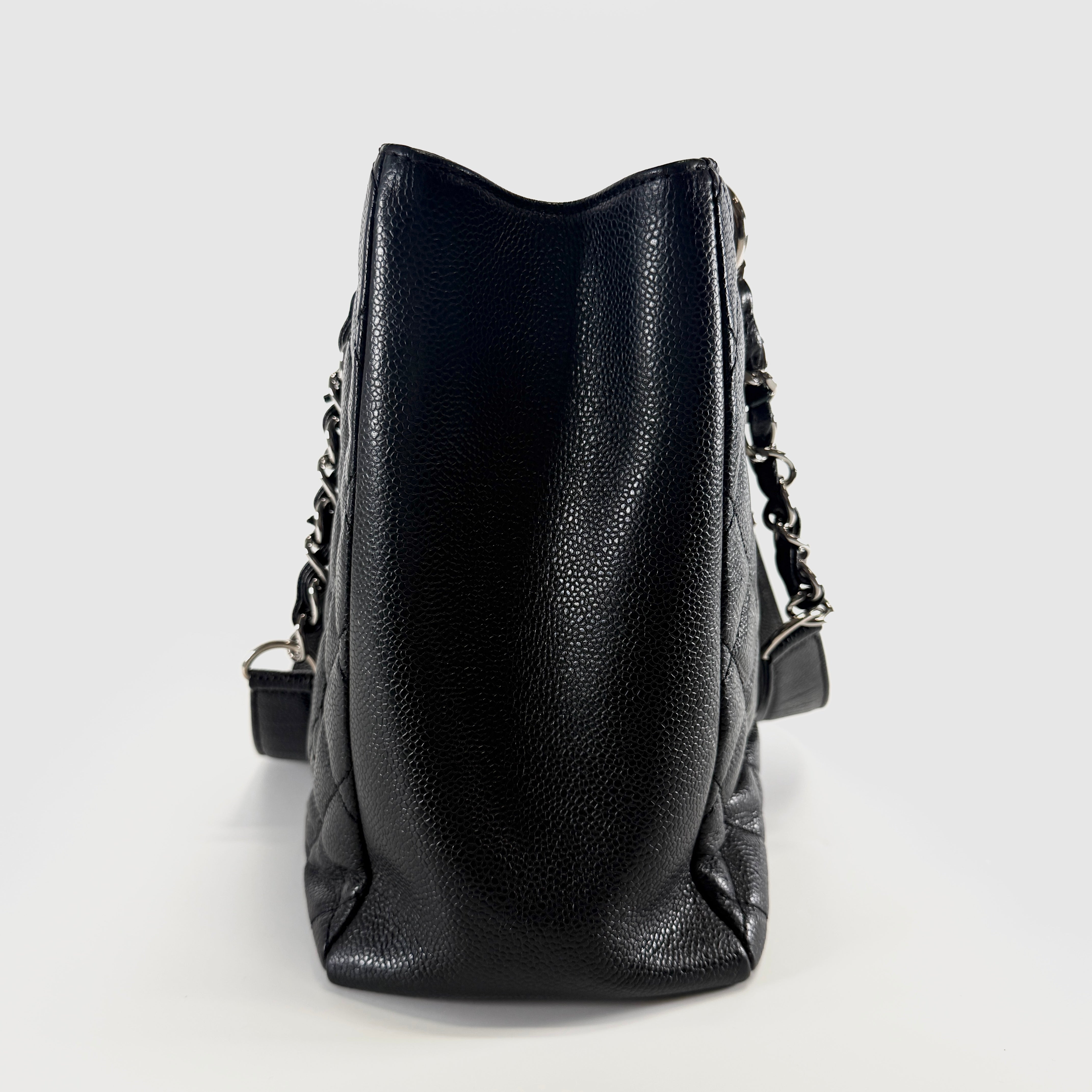 CHANEL Caviar Skin GST Chain Tote Bag Black Serial No. 19252775
