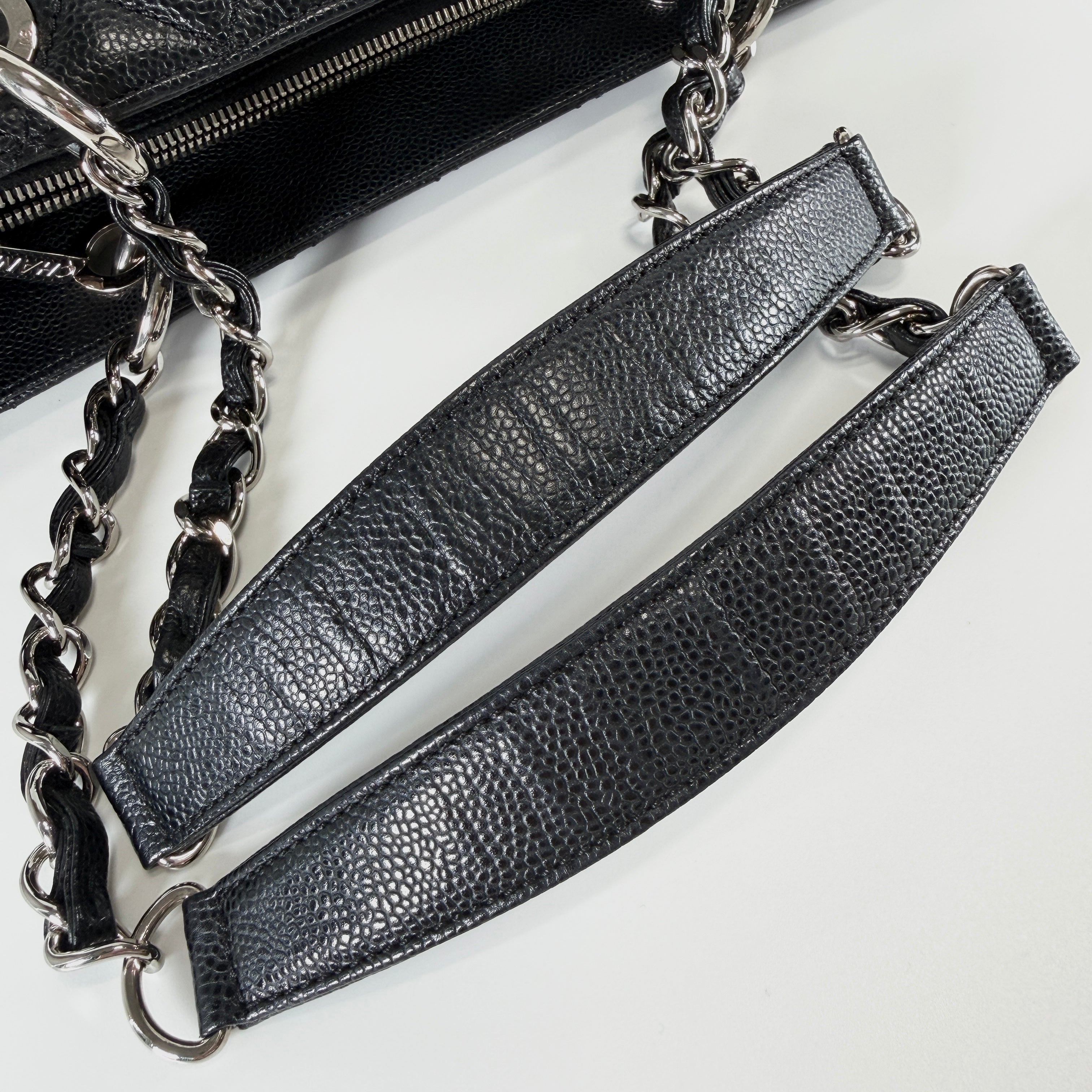 CHANEL Caviar Skin GST Chain Tote Bag Black Serial No. 19252775