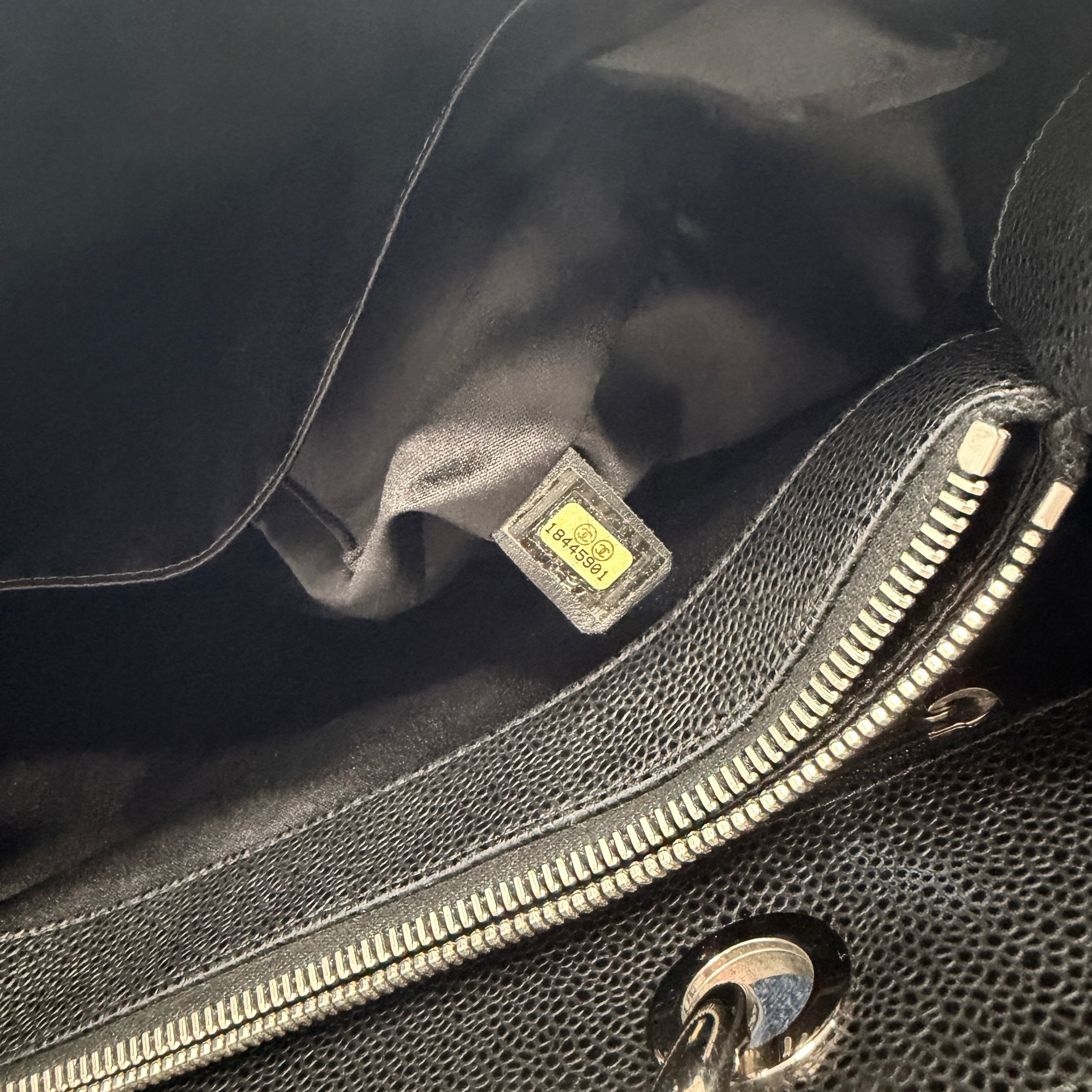 CHANEL Caviar Skin GST Chain Tote Bag Black Serial No. 19252775