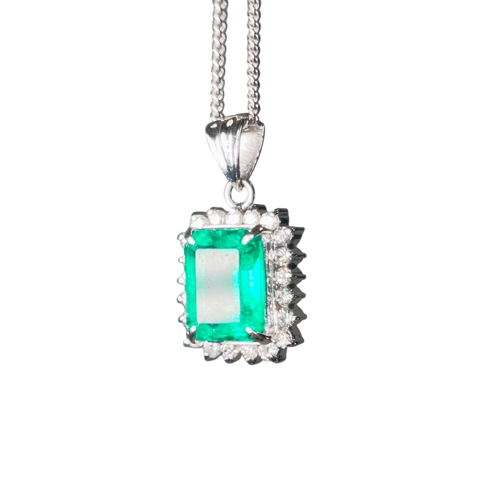 2601 necklace Pt900/850 Emerald Diamond ct:2.05ct ct:0.32ct